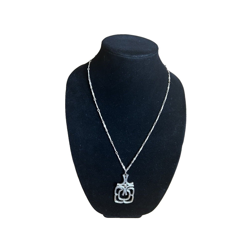 Avon Mayan Pendant Necklace Silver Tone Statement 1974 Vintage